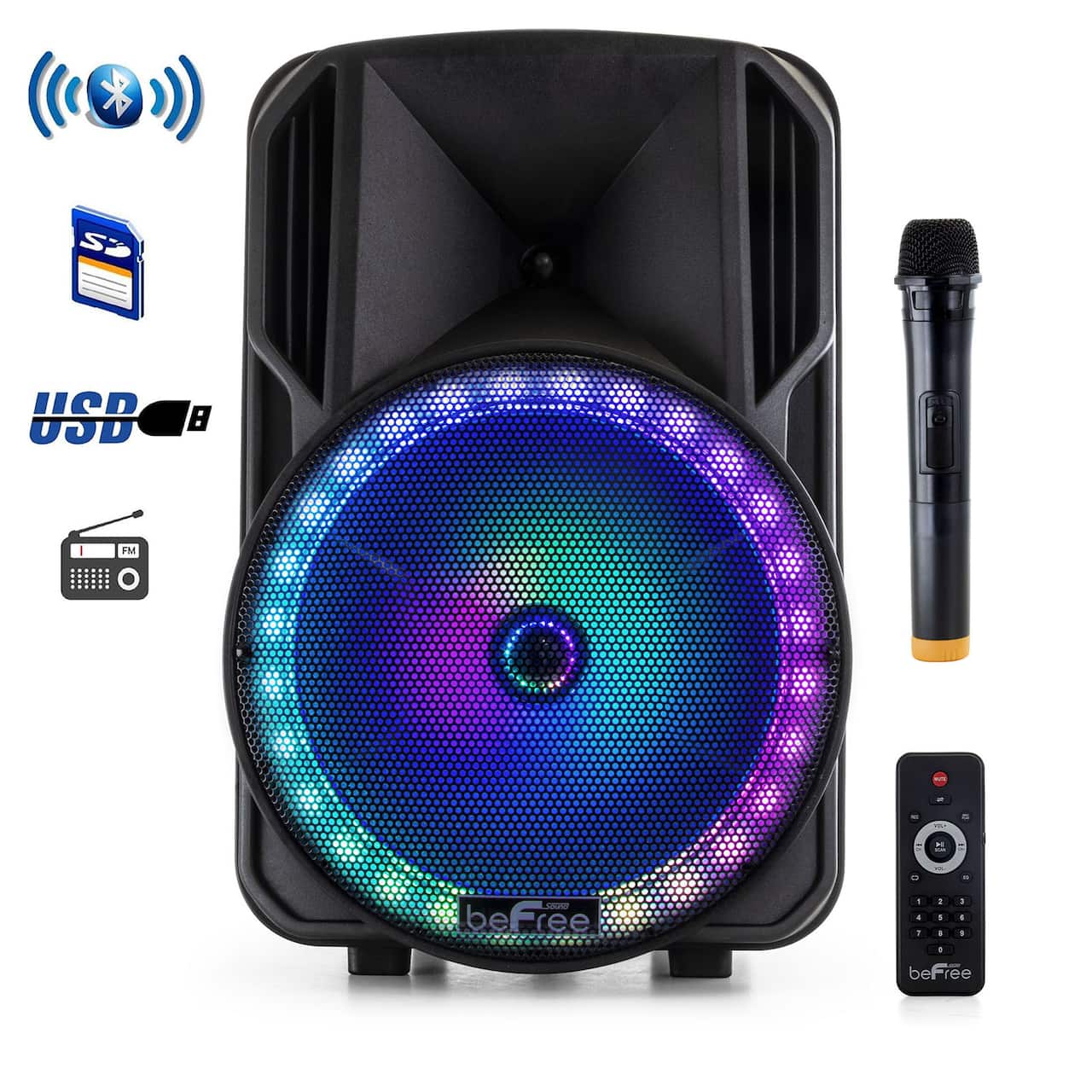 beFree Sound 12" Bluetooth Rechargeable Portable PA Party Speaker With Reactive LED Lights